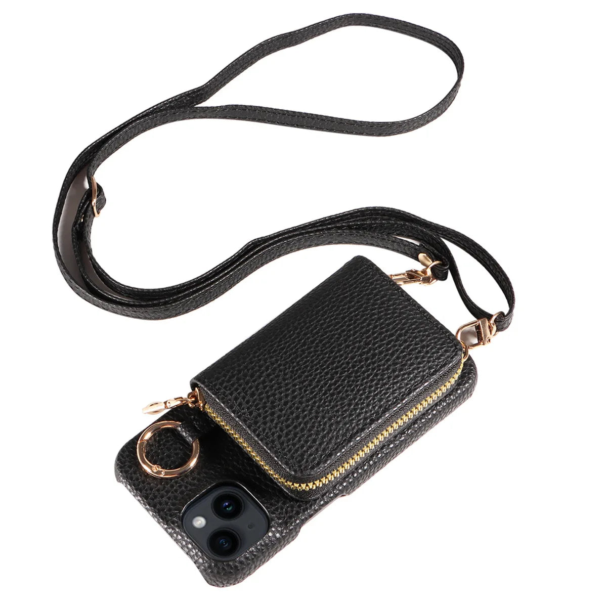 Luxury Zipper Wallet Crossbody iPhone Case Leather Cover with Card Holder Lanyard Strap and Full Protection for iPhone Models