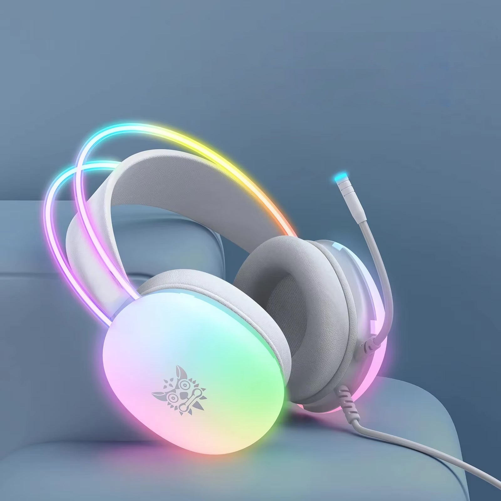Premium, RGB Gaming Headset with Microphone Full RGB Lighting Comfortable Over-Ear Headphones for Apple Devices and PC Gamers