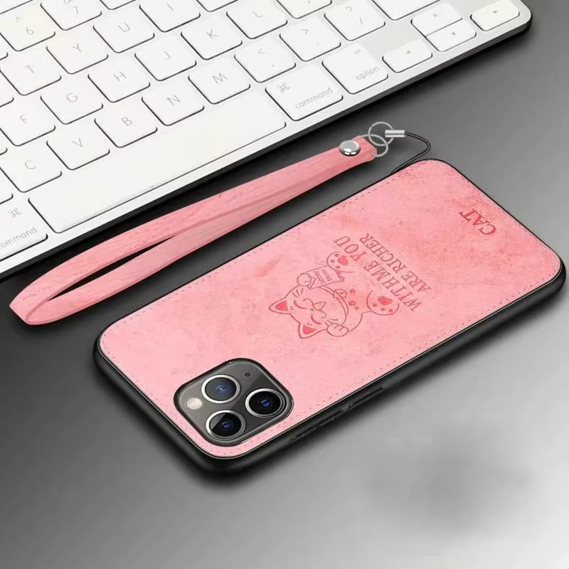 Premium  Fashion Cloth iPhone Case – Built-in Magnetic Iron, Deer & Cat Design Durable Protective Shell | Case for iPhone