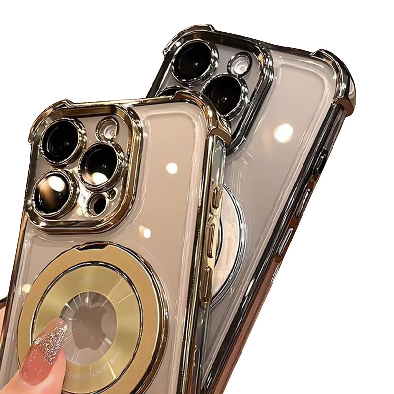 Luxury Apple iPhone Case MagSafe Compatible, Camera Lens & Screen Protection, Cover with Transparent Ring Airbag Bracke