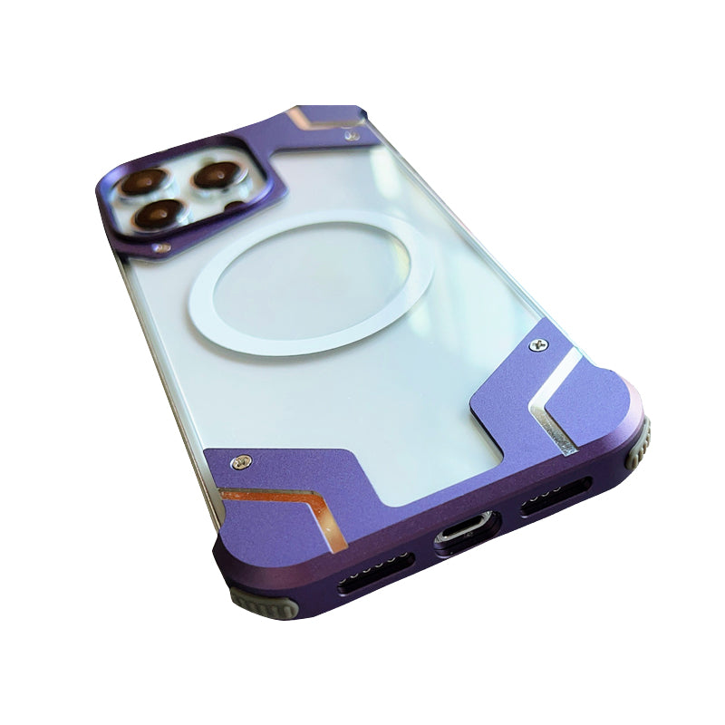 Aluminum Alloy Frameless  - Metal Bumper, Transparent PC Back, Magnetic Wireless Charging Compatible | Case for iPhone