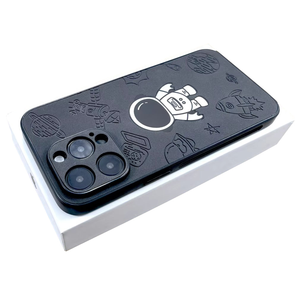 Premium  Gradient Laser Astronaut iPhone Case – Faux Leather, Full Back Protection, Stylish & Durable Cover | Case for iPhone