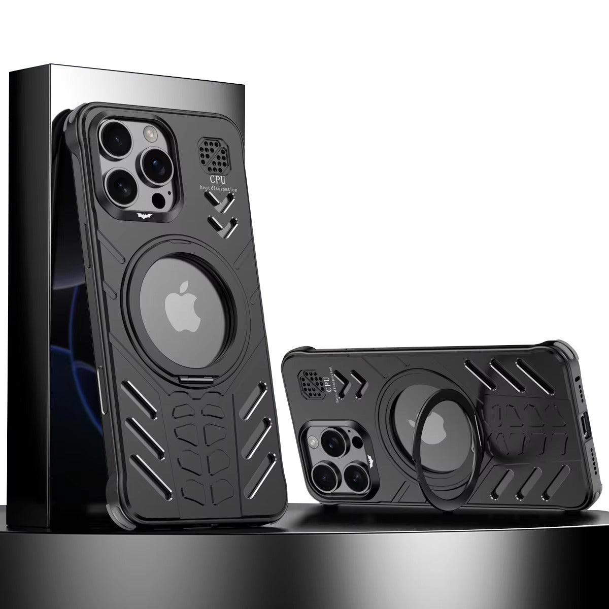 Luxury Apple iPhone Case, MagSafe Compatible, Camera Lens & Screen Protection, Ultra Thin, Shockproof, Magnetic Full All Around Cover – Hollow Aluminum Alloy Case with Magnetic Metal Holder, Stand & Heat Dissipation Design