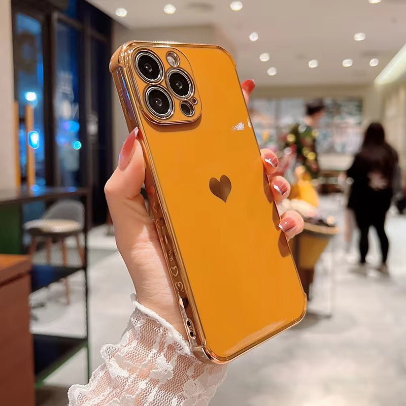 Luxury Apple iPhone Case MagSafe Compatible, Camera Lens & Screen Protection, Ultra Thin Shockproof Magnetic Full All Around Protection Cover with Electroplated Love Heart Design