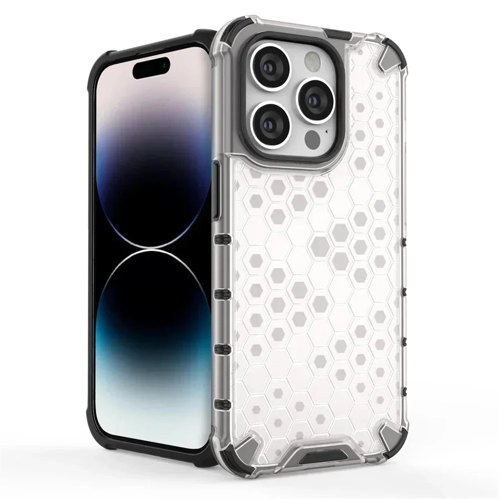KEYSION Shockproof Armor iPhone Case – Soft Silicone + PC Transparent Honeycomb Back Cover for iPhone Models, 