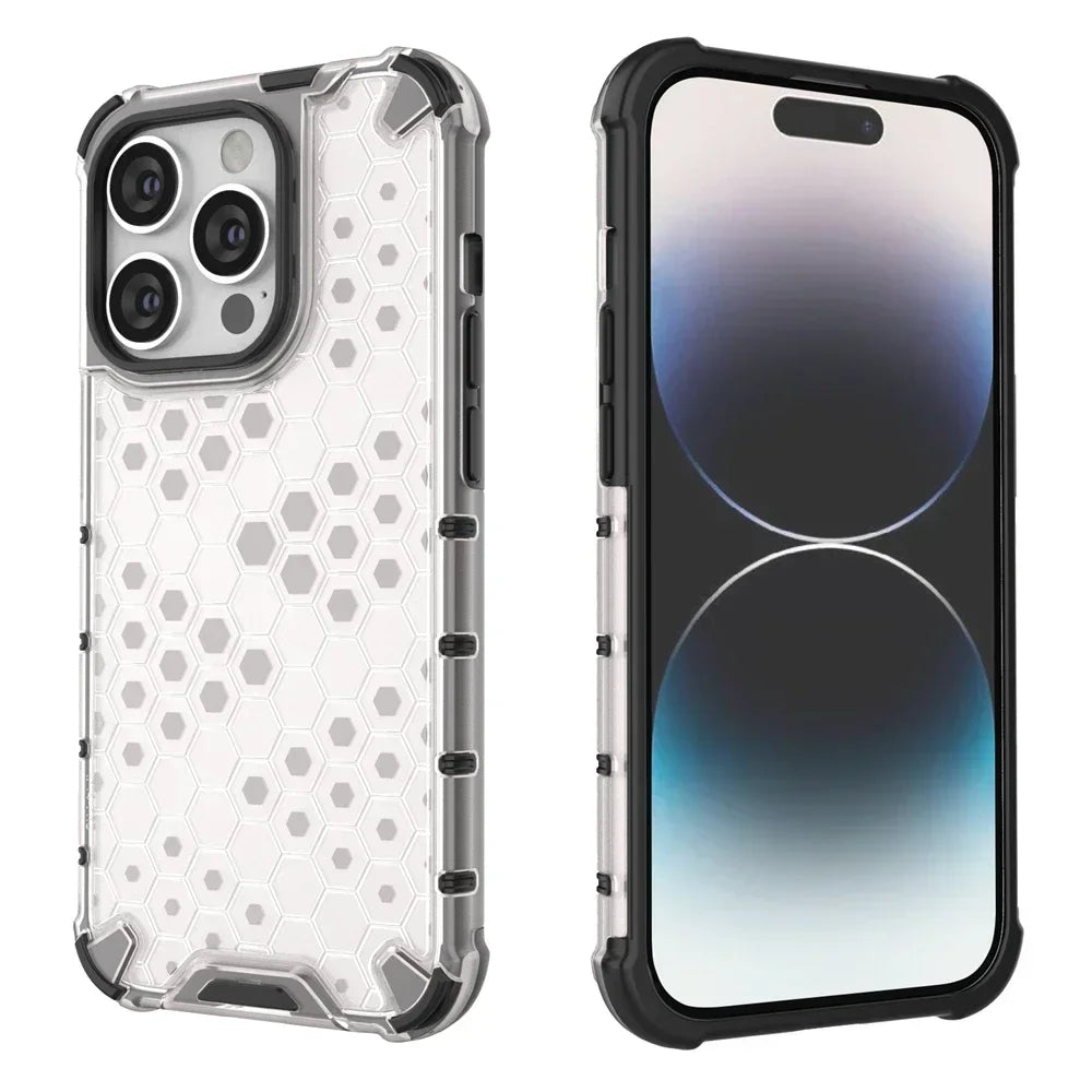 KEYSION Shockproof Armor iPhone Case – Soft Silicone + PC Transparent Honeycomb Back Cover for iPhone Models, 
