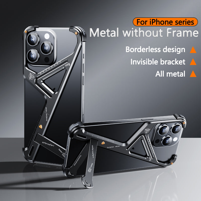 Luxury Geometric Metal iPhone Case – Aluminum Alloy Shockproof Cover with  Stand for iPhone Models Stylish and Durable Design