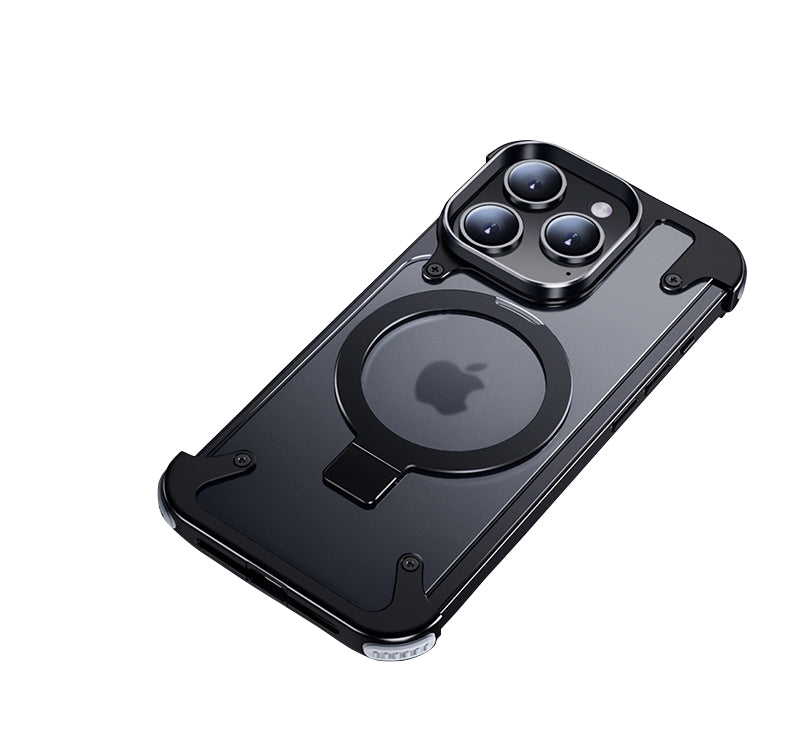 Premium Magnetic Stand Phone Case – Aluminum Alloy, Rimless Frosted Matte, Durable & Stylish Shockproof Cover Case for iPhone