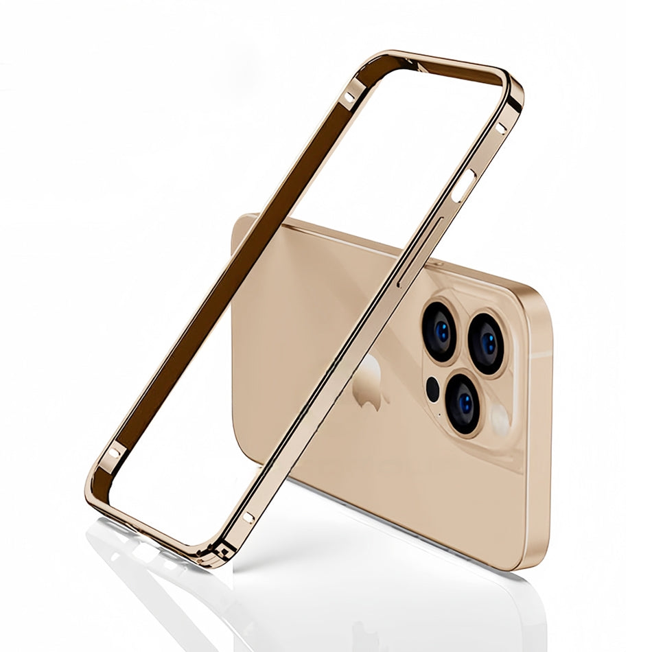 Luxury Ultra-Thin Metal Bumper iPhone Case - Light Aluminum Alloy Frame, Durable Back Protection, Sleek Desert Gold Finish 
