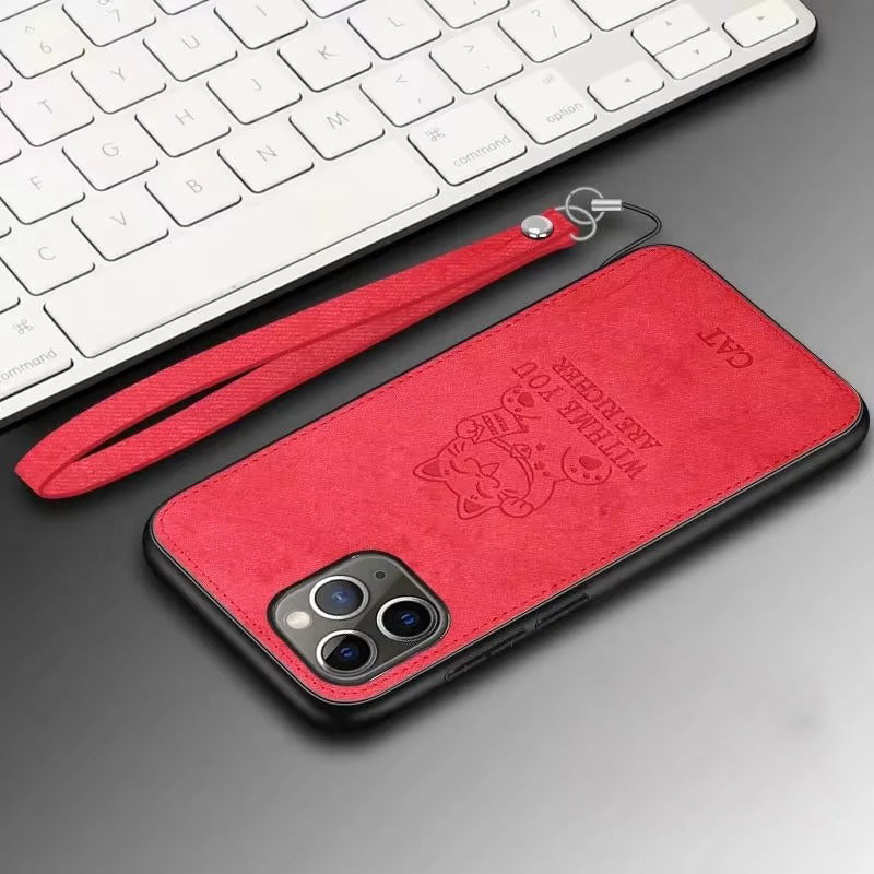 Premium  Fashion Cloth iPhone Case – Built-in Magnetic Iron, Deer & Cat Design Durable Protective Shell | Case for iPhone