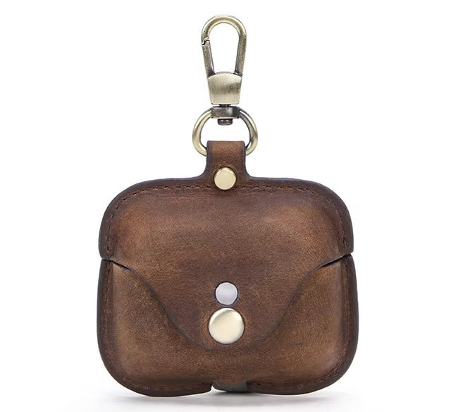 Luxury Genuine Leather Case for AirPods Pro, 2, 1 – Wireless Earphone Protective Cover, Elegant Funda with Keychain Hook, Shockproof and Stylish Design