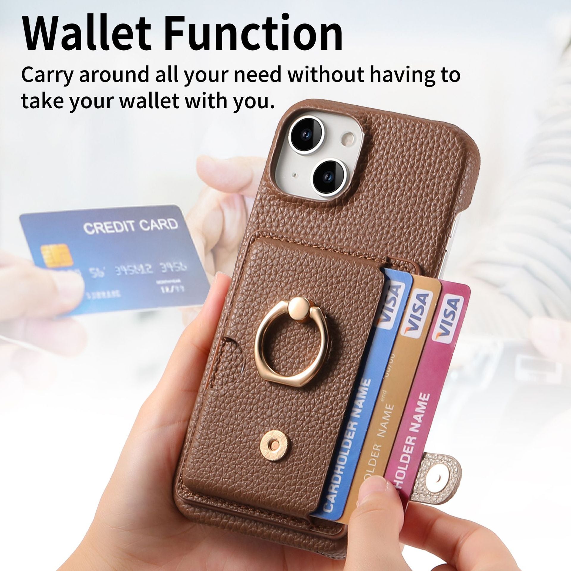 Premium Leather Ring Stand Wallet iPhone Case Card Holder, Magnetic Closure, and Kickstand Support for Hands-Free Convenience
