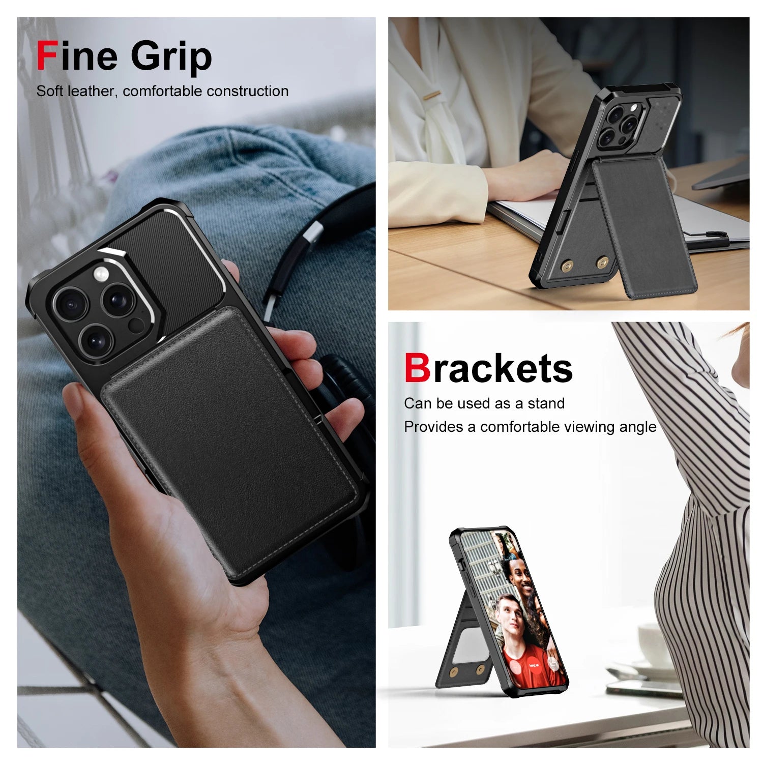 Premium Vertical Card Slot Wallet iPhone Case – Anti-Fall Stand Bracket, Stylish & Durable Protection | Case for iPhone