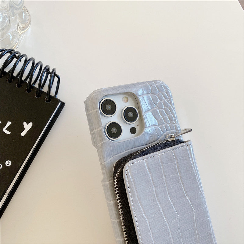 Luxury Crossbody Crocodile Skin iPhone Case – Zipper Wallet, Card Holder, Shockproof Protection, and Elegant Design for Secure & Stylish Convenience