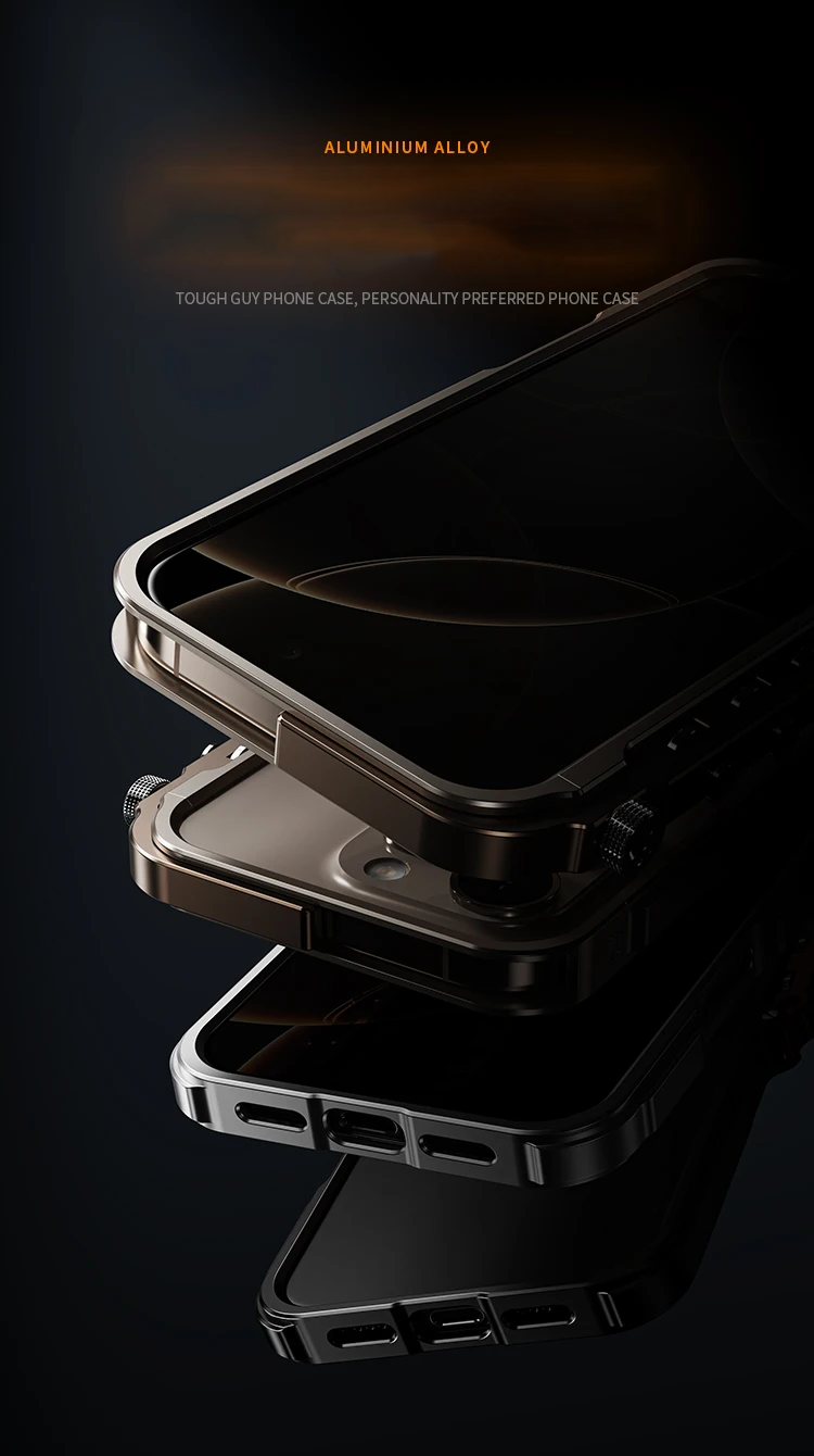 Luxury Aluminum Alloy Armor Frame iPhone Case – 360° Mechanical Metal Bumper for iPhone Models, Durable and Stylish Design