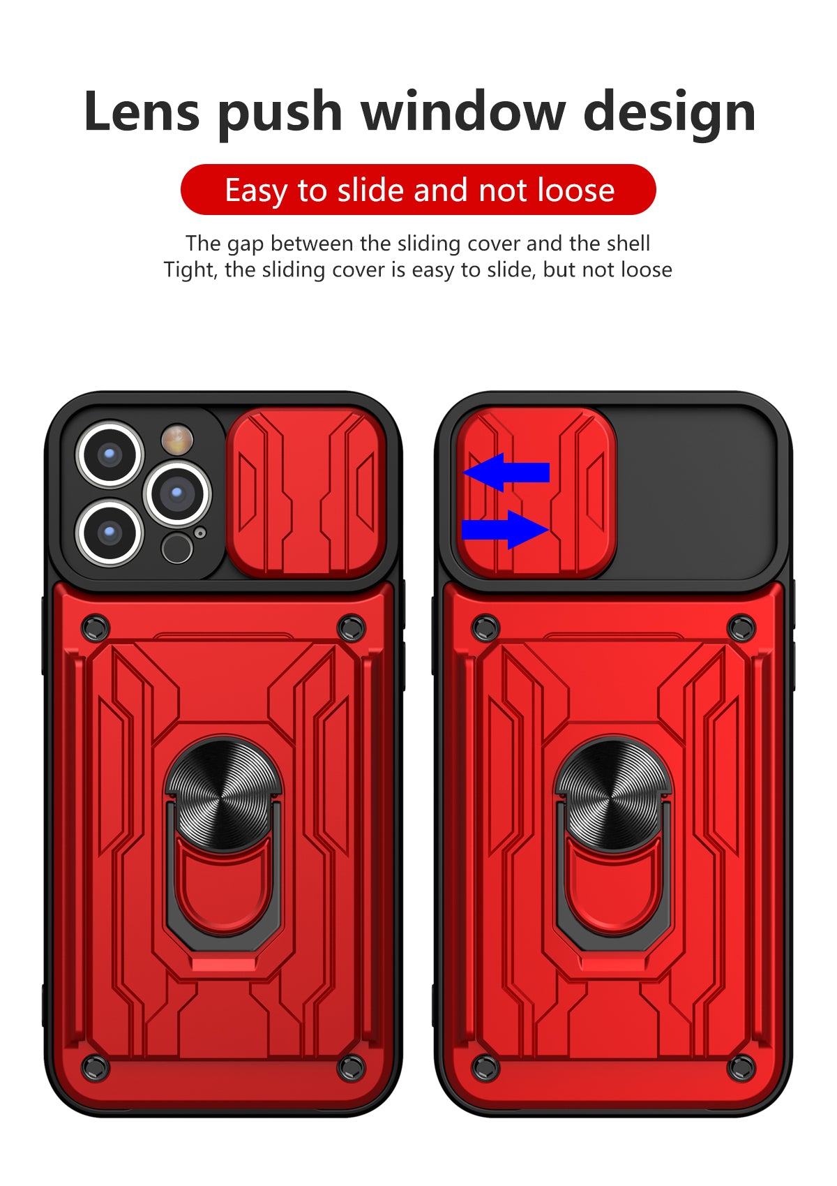 Hidden Slide Card Slot iPhone Case – Lens Protection, Magnetic Ring Stand, Shockproof Cover for iPhone Models