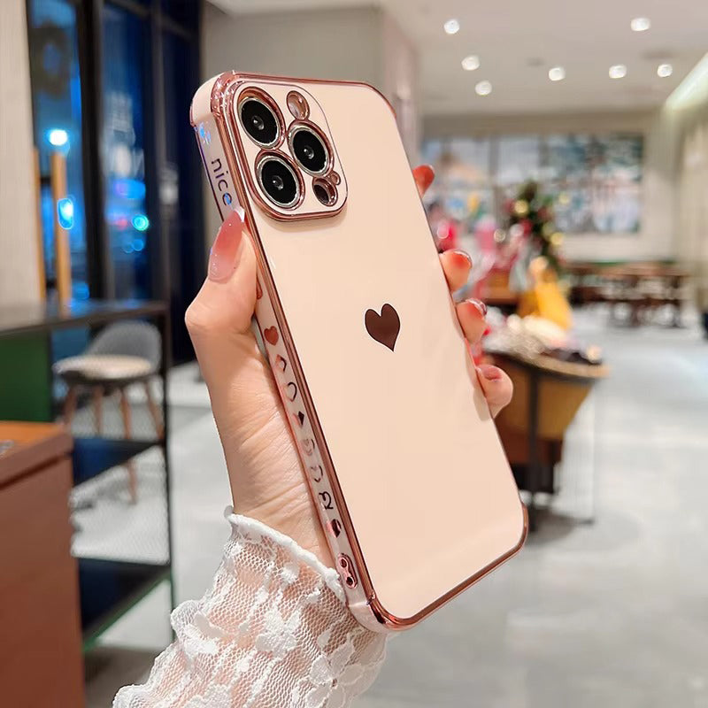 Luxury Apple iPhone Case MagSafe Compatible, Camera Lens & Screen Protection, Ultra Thin Shockproof Magnetic Full All Around Protection Cover with Electroplated Love Heart Design