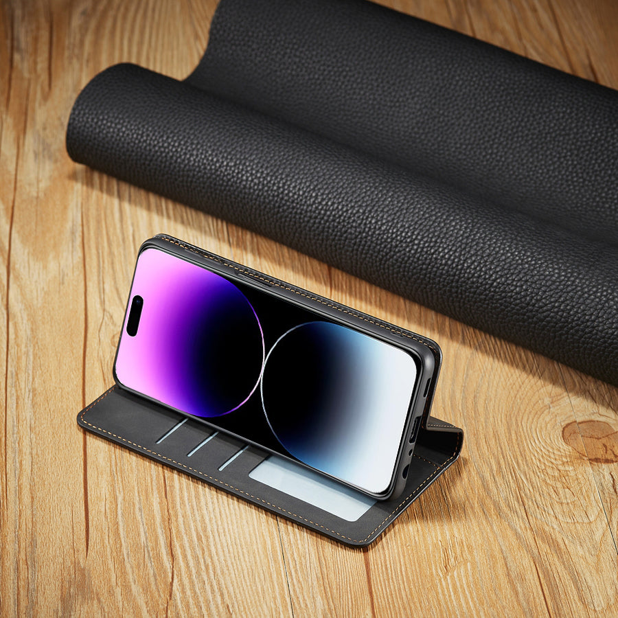 Thin Suede Leather Wallet iPhone Case – Flip Cover with Strong Magnet, Card Holder, and Premium Protection for iPhone Models