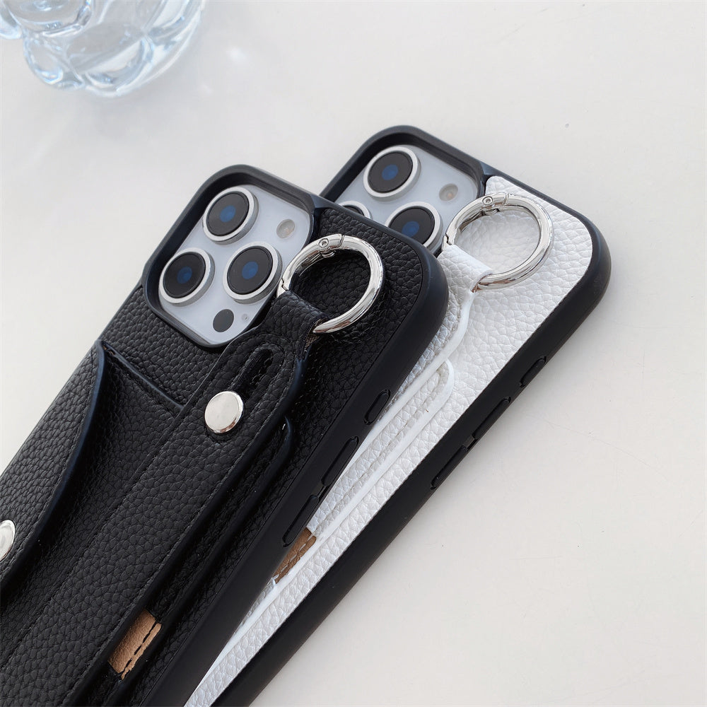 Luxury Crossbody Leather Wallet iPhone Case – Wrist Strap, Ring Holder, Card Slot, Shockproof Protection, Stylish Design for iPhone