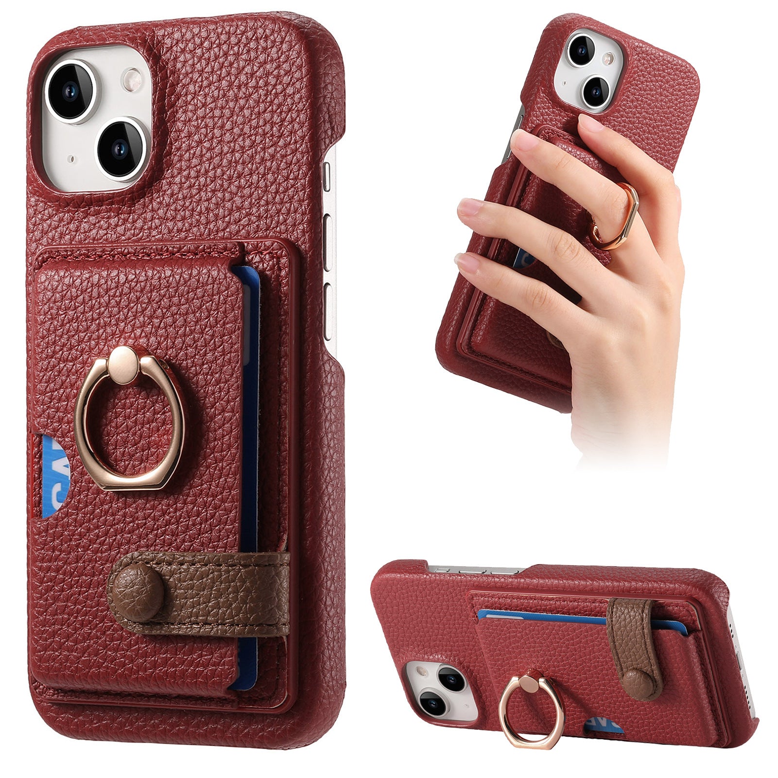 Premium Leather Ring Stand Wallet iPhone Case Card Holder, Magnetic Closure, and Kickstand Support for Hands-Free Convenience