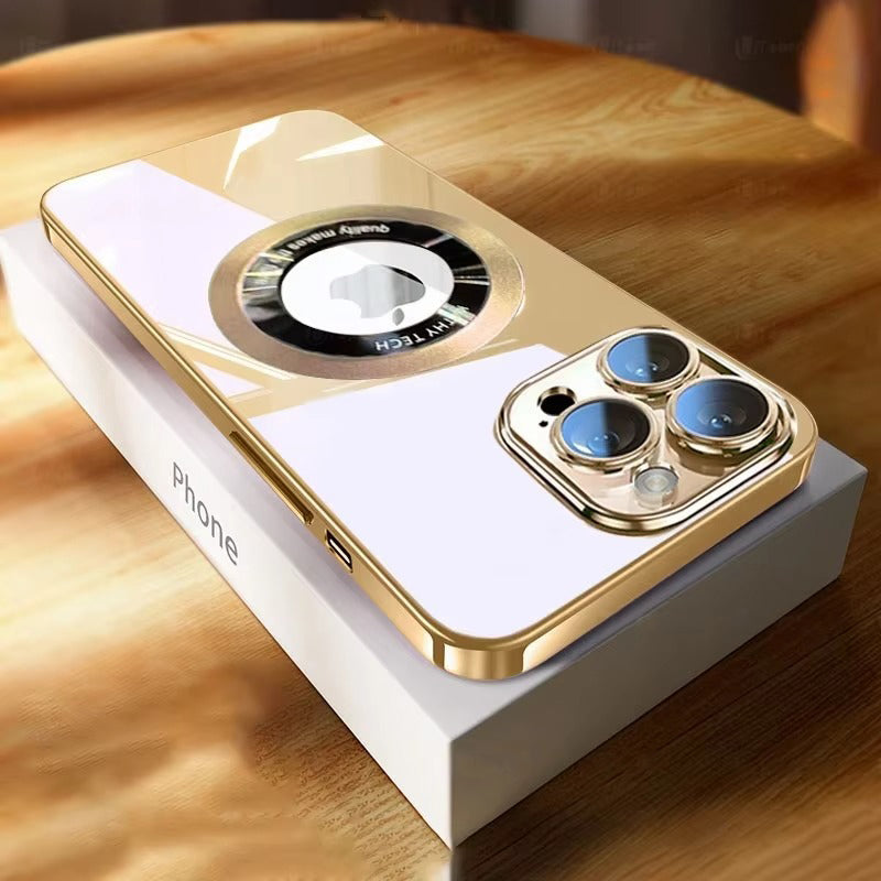 Luxury Apple iPhone Case, MagSafe Compatible, Camera Lens & Screen Protection, Ultra Thin, Shockproof, Magnetic Full All Around Cover – Clear Plating TPU Case with Wireless Charging & Lens Film Protection