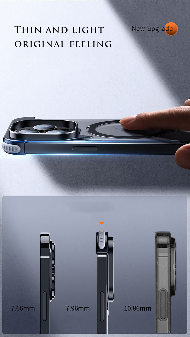 Premium Magnetic Stand Phone Case – Aluminum Alloy, Rimless Frosted Matte, Durable & Stylish Shockproof Cover Case for iPhone