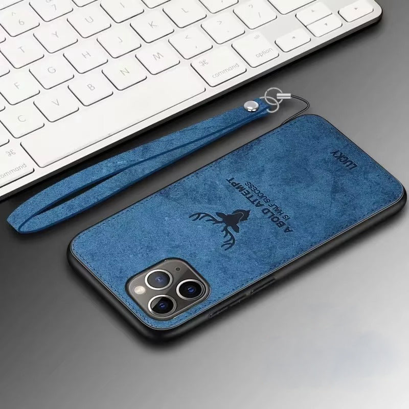 Premium  Fashion Cloth iPhone Case – Built-in Magnetic Iron, Deer & Cat Design Durable Protective Shell | Case for iPhone