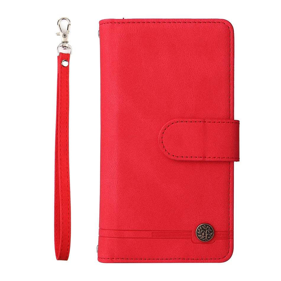 Premium Retro Flip Leather iPhone Case – Zipper Wallet, Multi-Card Slots, Necklace Lanyard, Magnetic Closure, Shockproof Protection for iPhone