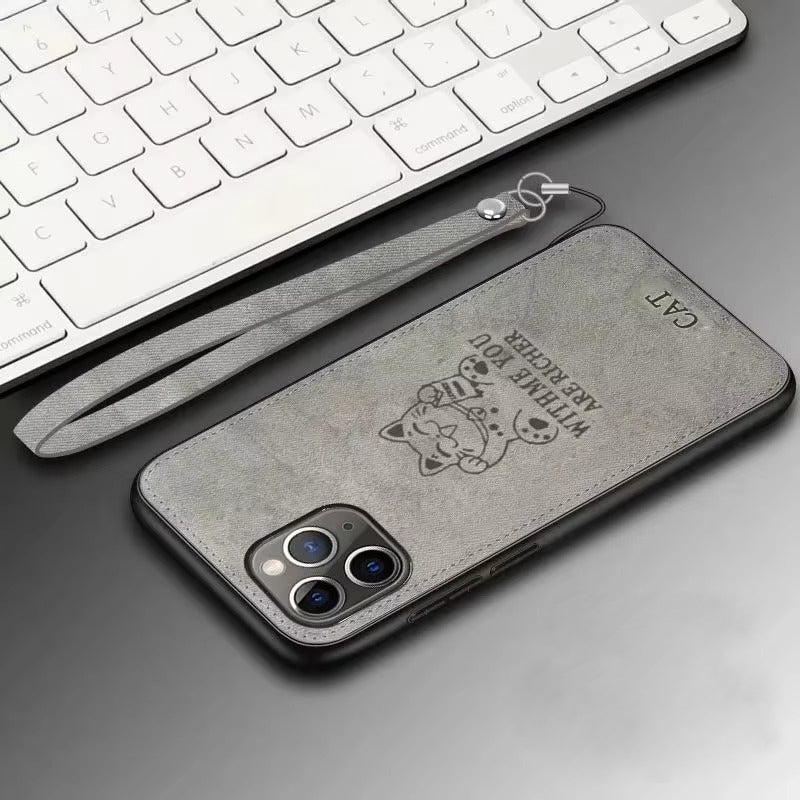 Premium  Fashion Cloth iPhone Case – Built-in Magnetic Iron, Deer & Cat Design Durable Protective Shell | Case for iPhone