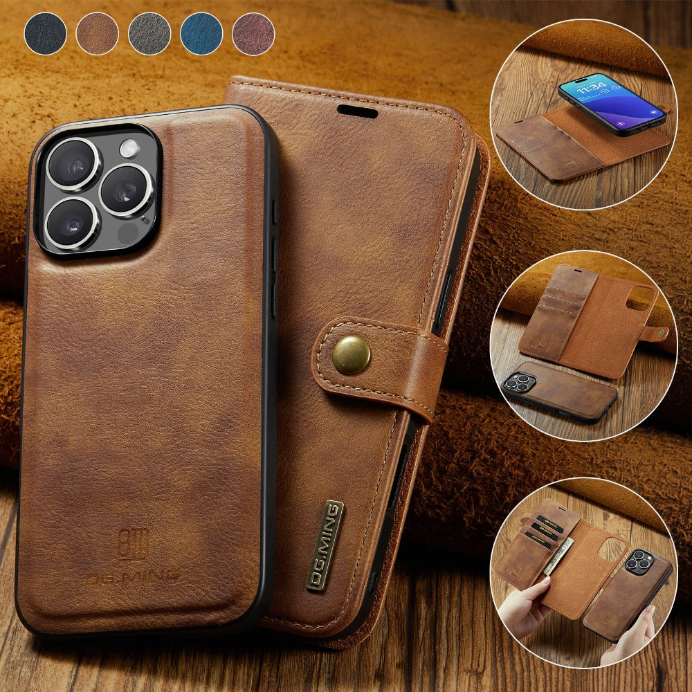 Premium Detachable Magnetic Leather Wallet iPhone Case – Card Holder, and Stylish Flip Cover for Secure and Convenient Use