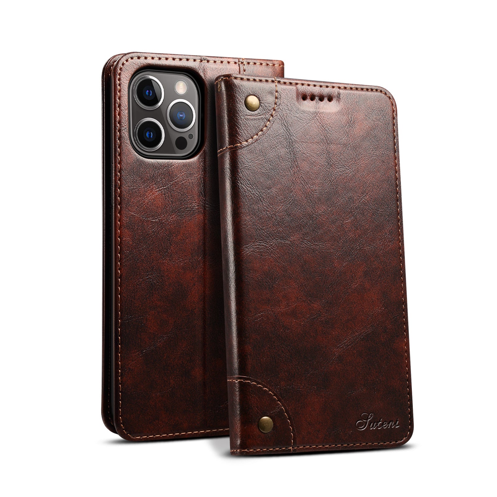 Luxury Genuine Leather Wallet Flip iPhone Case – Magnetic Closure, Card Holder, Stand Function, Shockproof Protective Cover, Classic Book-Style Design