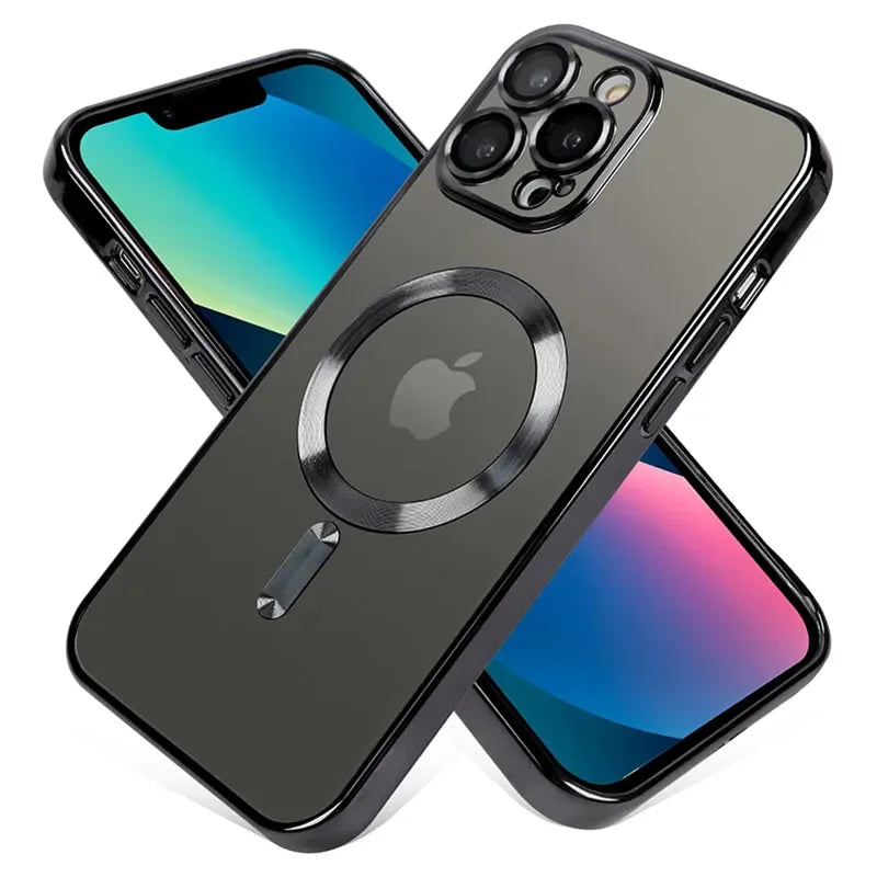 Clear Plating Magnetic iPhone Case - MagSafe Compatible, Lens Protection, Wireless Charging Ready Case for iPhone