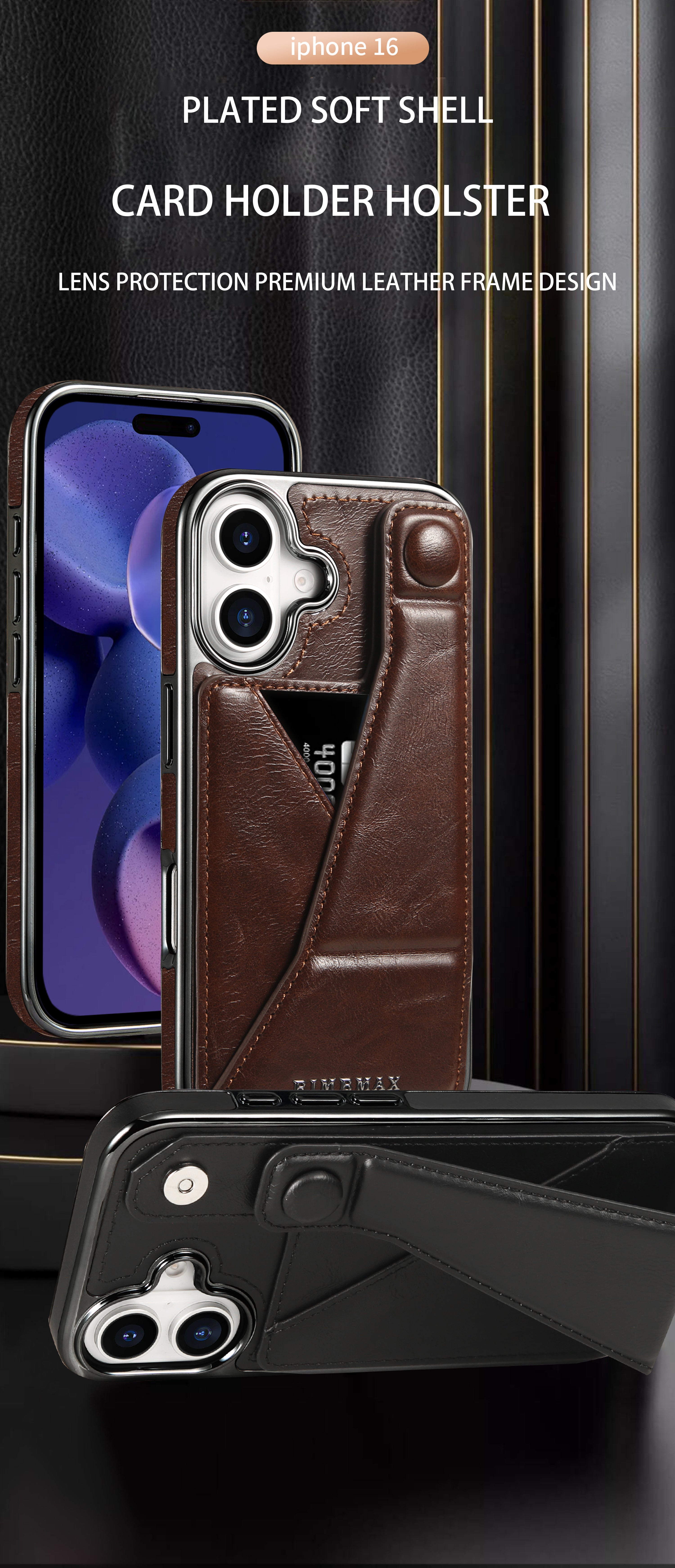 Luxury Electroplated Leather iPhone Case – Stand Card Holder, Premium Anti-Fall Protection, Stylish Design, and Durable Cover for Ultimate Convenience