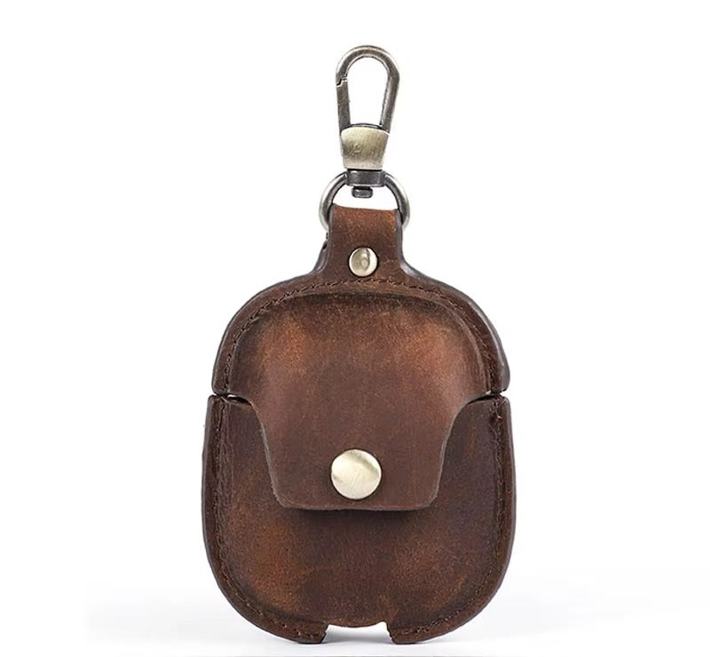 Luxury Genuine Leather Case for AirPods Pro, 2, 1 – Wireless Earphone Protective Cover, Elegant Funda with Keychain Hook, Shockproof and Stylish Design