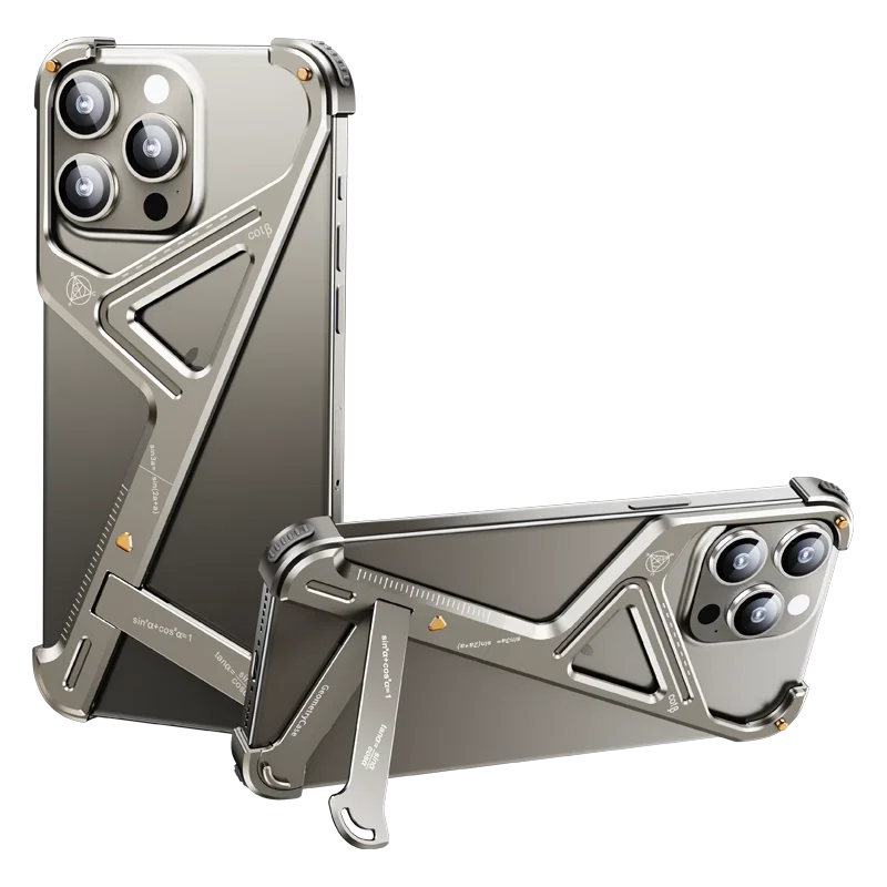Luxury Geometric Metal iPhone Case – Aluminum Alloy Shockproof Cover with  Stand for iPhone Models Stylish and Durable Design