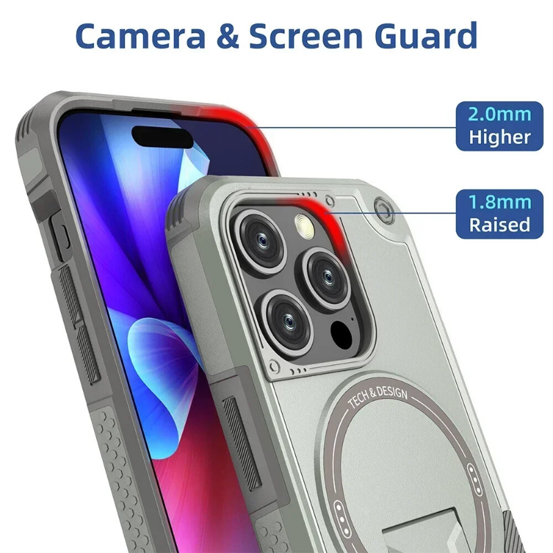 Deluxe Armor Stealth Bracket iPhone Case – Magnetic Super Fall Proof, Hard Shell with Lanyard, Protection for iPhone Models