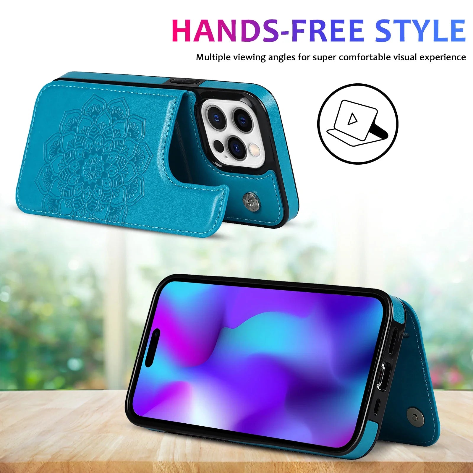 Luxury Wallet Datura Double Buckle iPhone Case – Magnetic Flip, Card Slot, Protective & Stylish Leather Cover Case for iPhone