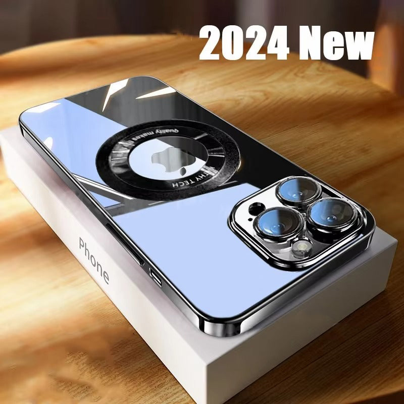Luxury Apple iPhone Case, MagSafe Compatible, Camera Lens & Screen Protection, Ultra Thin, Shockproof, Magnetic Full All Around Cover – Clear Plating TPU Case with Wireless Charging & Lens Film Protection