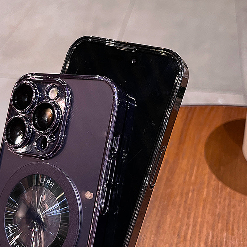 Luxury Ring Holder - Transparent Hard Acrylic Cover, Built-in Bracket, Magnetic Wireless Charging Compatible  Case for iPhone