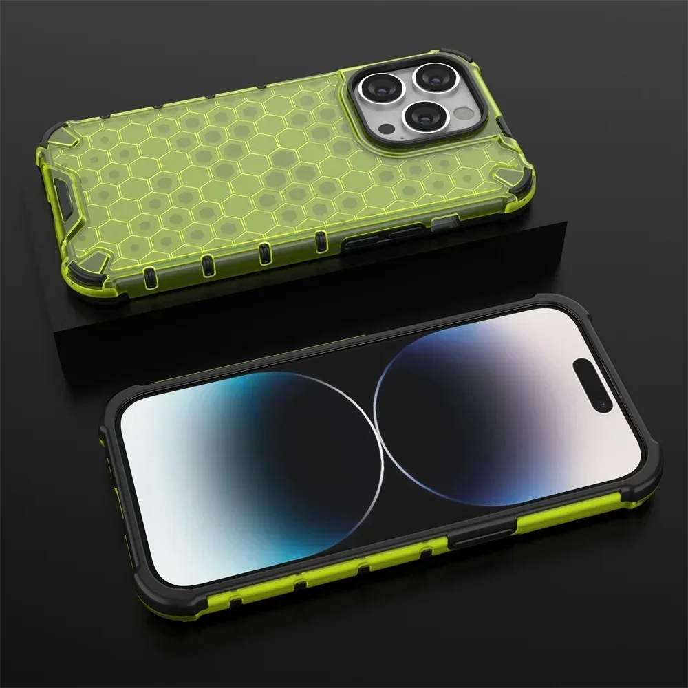 KEYSION Shockproof Armor iPhone Case – Soft Silicone + PC Transparent Honeycomb Back Cover for iPhone Models, 