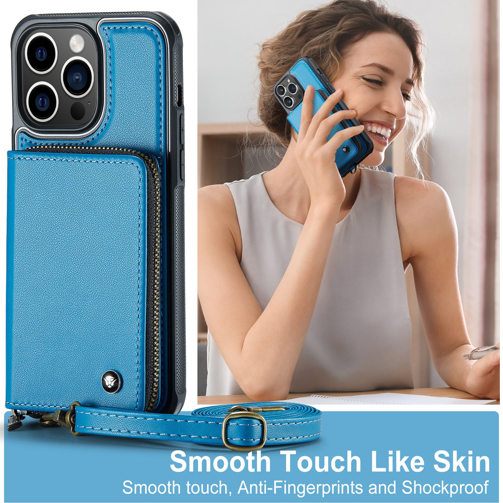 Luxury Leather Wallet Crossbody iPhone Case – Card Slot Holder, Stand Function, Hand Lanyard Strap, Shockproof Protection for iPhone