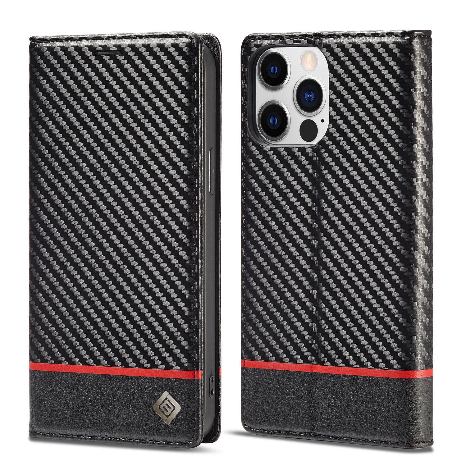 Luxury Carbon Fiber Leather Wallet iPhone Case – Magnetic Flip Cover, Card Holder, Shockproof Protection, Durable for iPhone