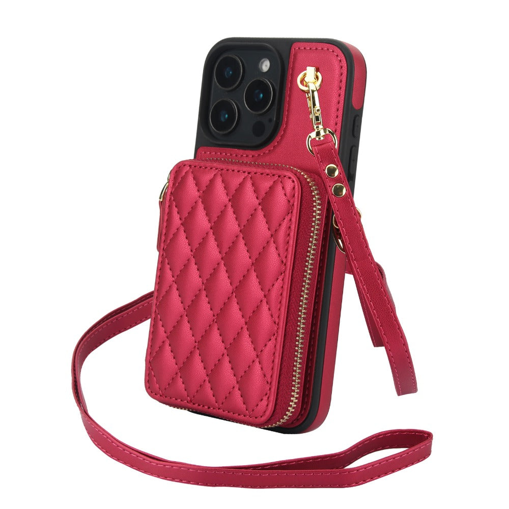 Luxury Crossbody Lanyard iPhone Case – Zipper Wallet Leather Cover with Card Holder, and Full Protection for iPhone Models