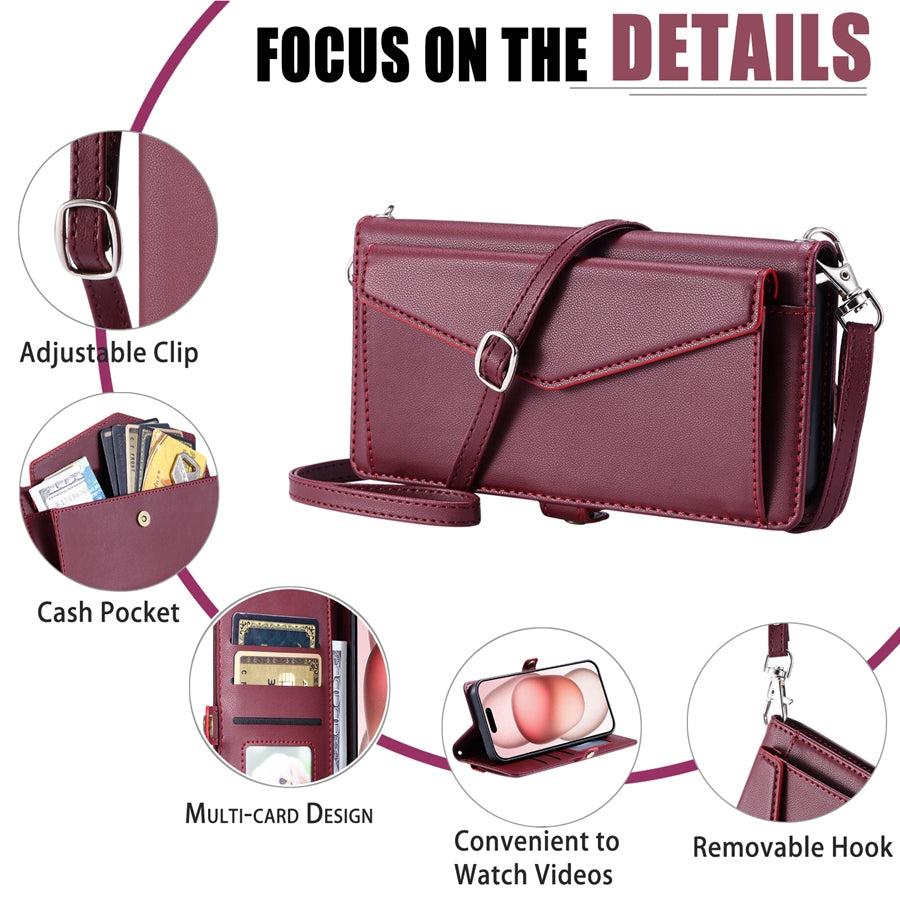 Luxury Dual-Layer Wallet iPhone Case – Flip Leather Cover with Card Slots, Photo Frame, 2 Lanyards, Shockproof Protection, and Stand Feature for iPhone