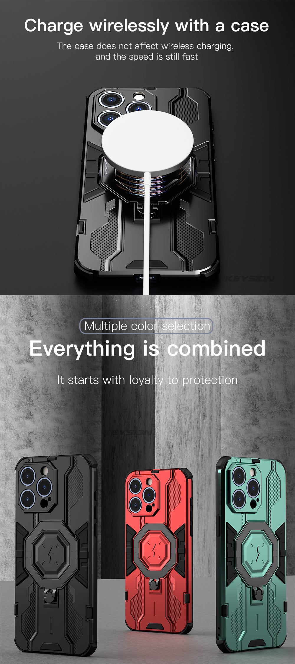 KEYSION MagSafe Shockproof iPhone Case – Ring Stand with Camera Protection, Durable Phone Cover for iPhone Models