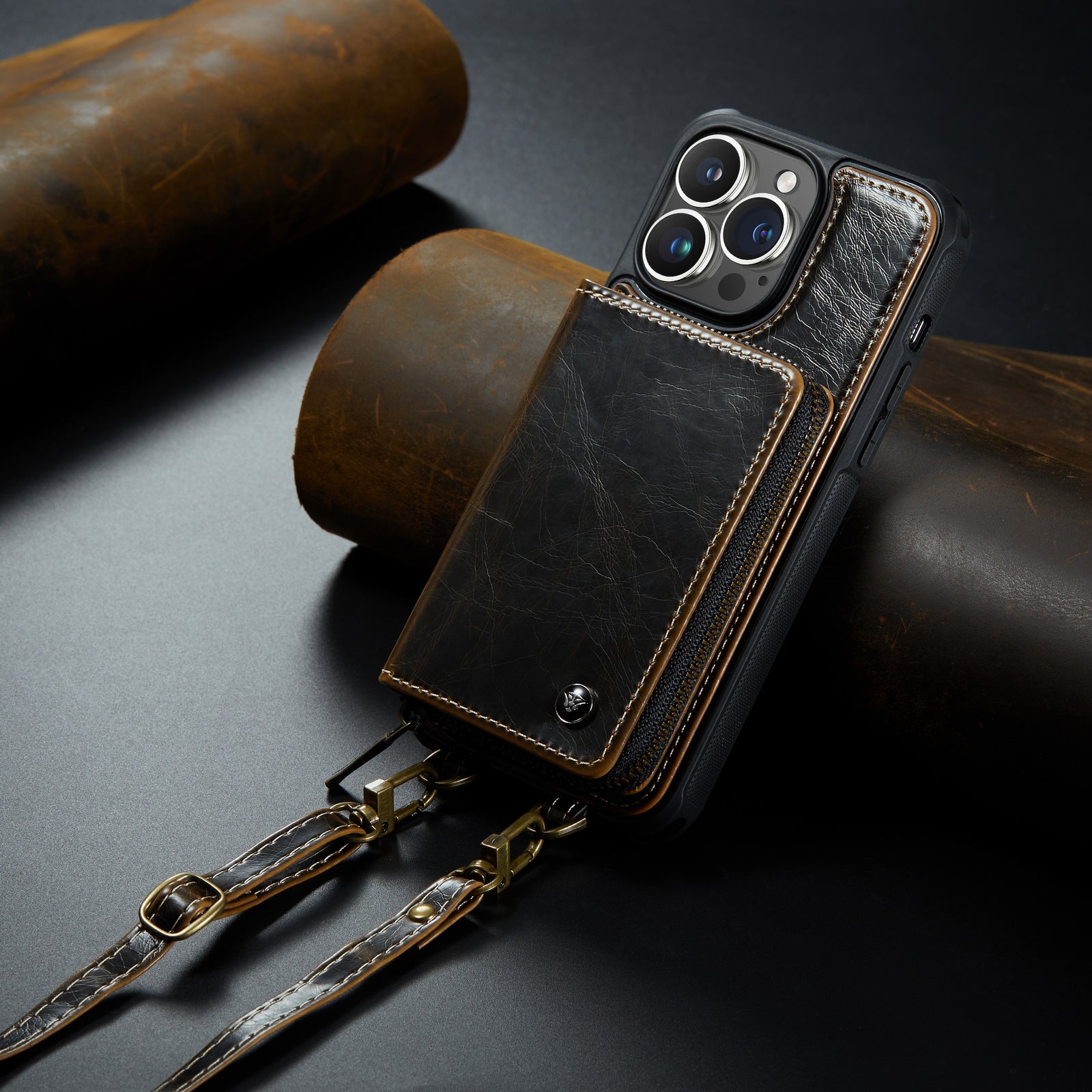 Luxury Leather Wallet Crossbody iPhone Case – Card Slot Holder, Stand Function, Hand Lanyard Strap, Shockproof Protection for iPhone