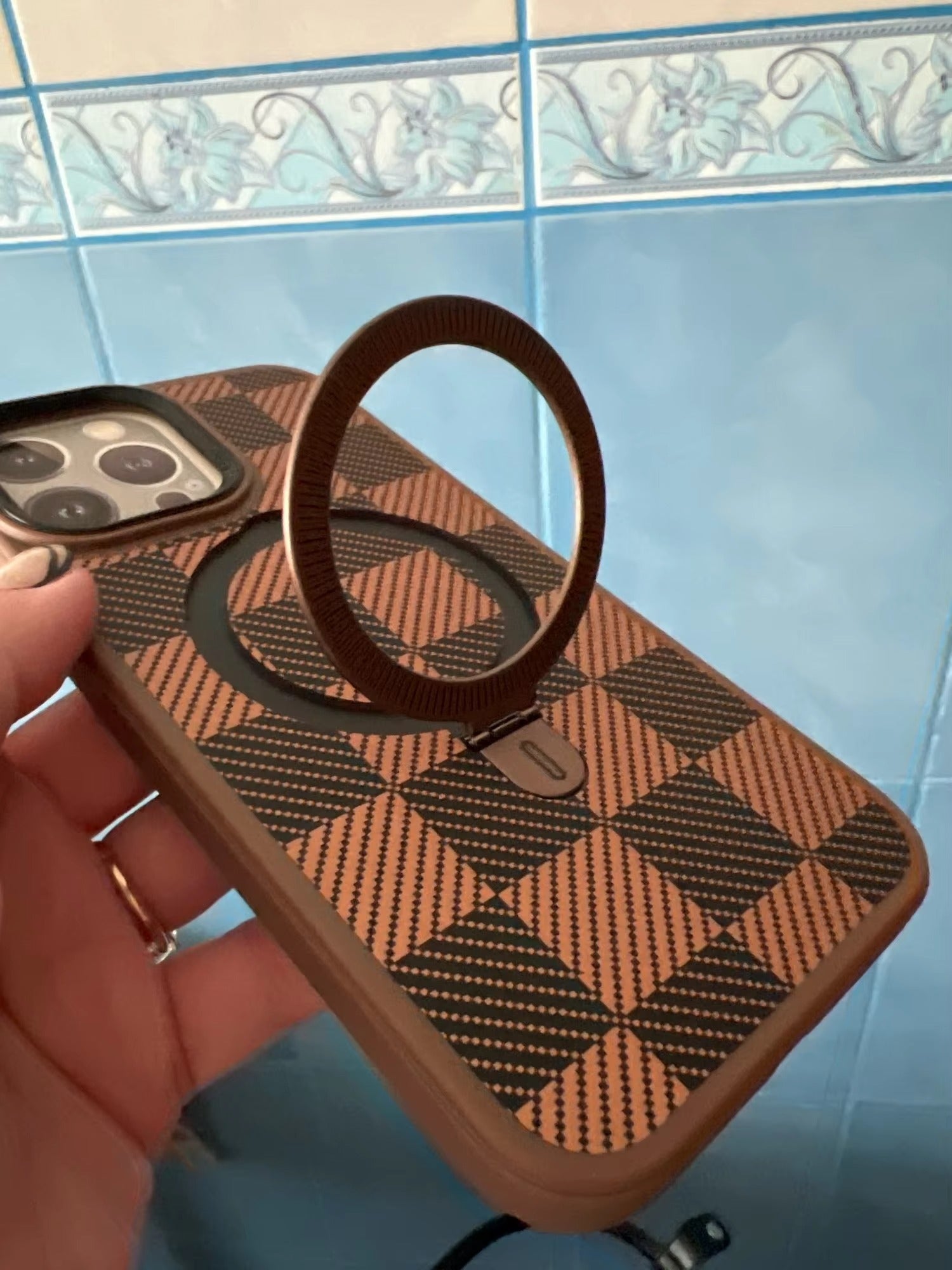 Premium Apple iPhone Case, MagSafe Compatible, Camera Lens & Screen Protection, Ultra Thin, Shockproof, Magnetic Full All Around Cover – Kevlar Carbon Fiber Texture Case with Magnetic Holder & Shockproof Back Design