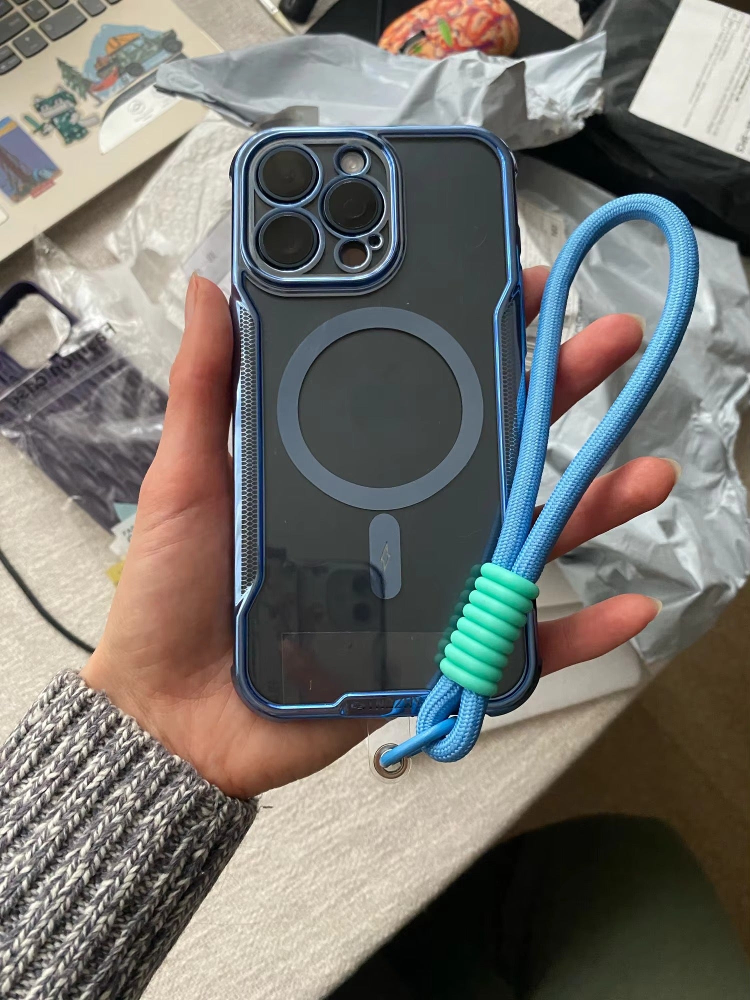 High Quality Apple iPhone Case, MagSafe Compatible, Camera Lens & Screen Protection, Ultra Thin, Shockproof, Magnetic Full All Around Cover – Blade Mecha TPU Transparent Case with Plating Finish & Wrist Strap