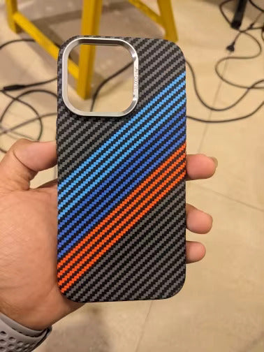 Hit Color Carbon Fiber Texture MagSafe iPhone Case – Wireless Charging Hard PC Cover with Relief Design for iPhone Models