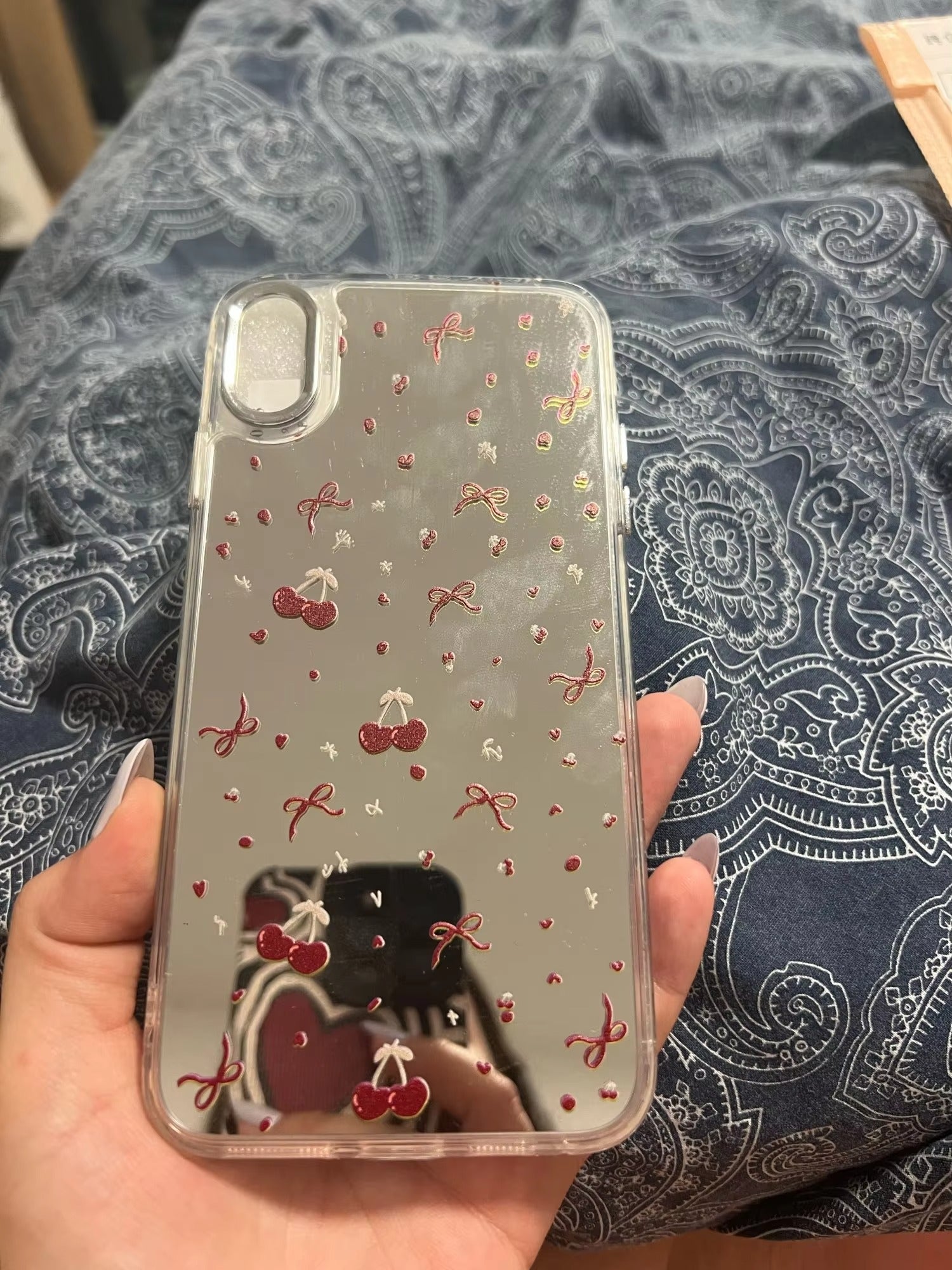 Luxury Apple iPhone Case, MagSafe Compatible, Camera Lens and Screen Protection, Ultra Thin, Shockproof, Magnetic, Full All Around Protection, Cherry Bow Mirror Cover